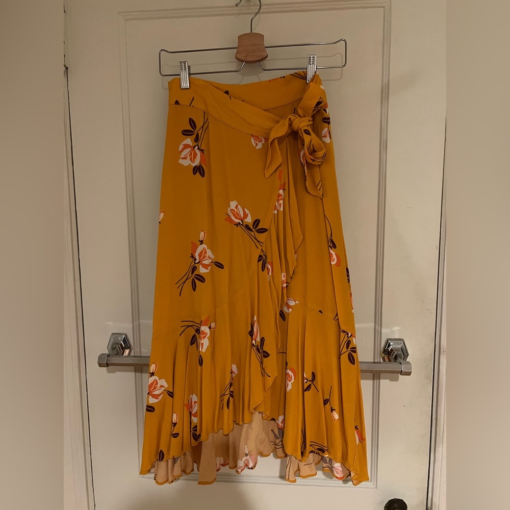 Free People Floral Wrap Skirt in Mustard Yellow